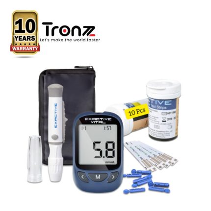 USA Certified EXACTIVE VITAL Blood Glucose Meter with 10 Pcs Free Test Strips | TRONZZ verified Best Blood Sugar Glucometer with 10 Years Full Replacement Warranty by TRONZZ