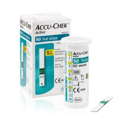 Accu Chek ACTIVE, Blood Glucose Test Strips (50 Strips) Authentic SMS Verification 12 to 24 Months Validity by TRONZZ